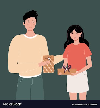 young happy man and woman present concept