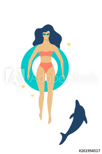 Young happy woman swimming in the sea or pool