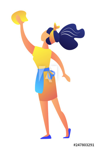 Young housewife cleaning with sponge vector illustration