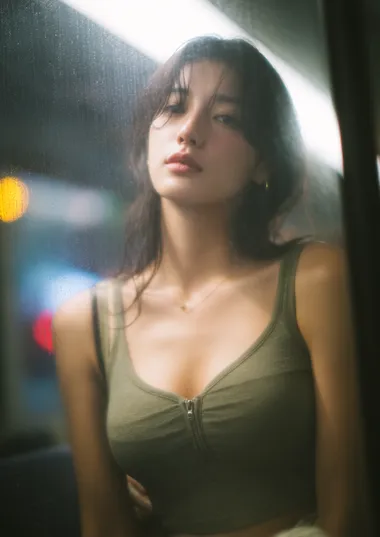 Young Korean Woman on Night Bus Young Korean Woman on Night Bus
