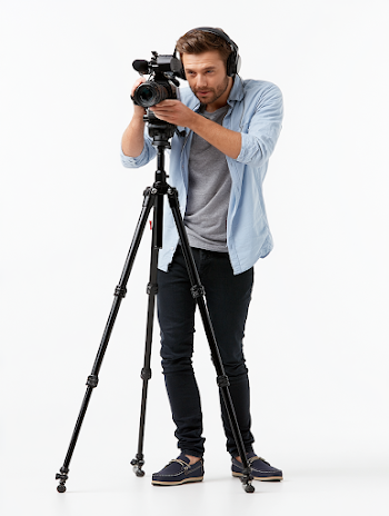 Young Male Videographer Operating Professional Camera