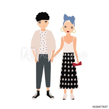 Young man and woman dressed in elegant clothes standing together
