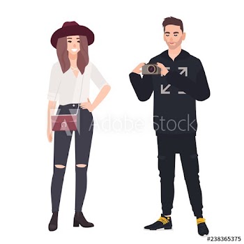 Young man holding camera and making photo of his girlfriend