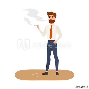 Young man holding cigarette and smoking