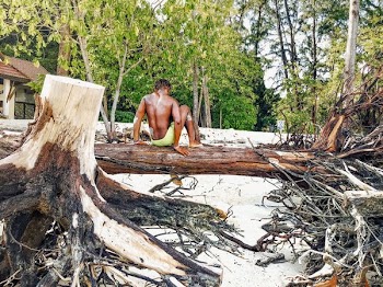 Young Man Sat On Fallen Tree