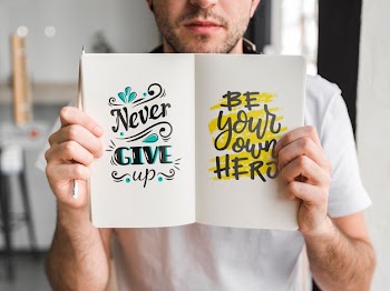 Young man with a open book mockup Free Psd