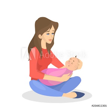 Young mother holding a sleeping newborn child