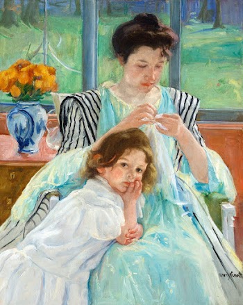 Young Mother Sewing (1900) painting in high… | Free public domain illustration