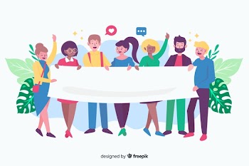 Young people holding blank banner Free Vector