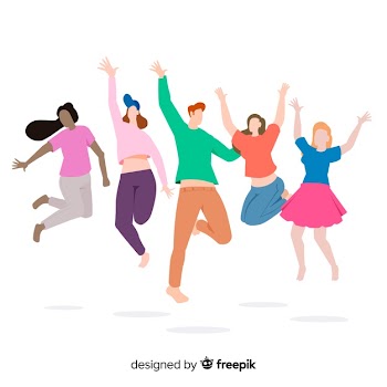 Young people jumping on white background Free Vector