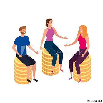 young people sitting in coins design