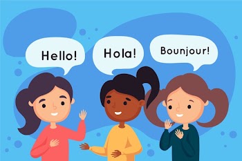 Young people talking in different languages Free Vector