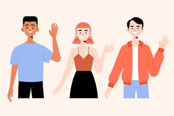 Young people waving hand illustrations collection Free Vector