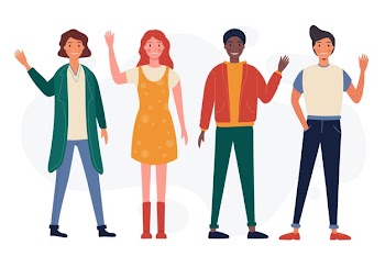 Young people waving hand pack Free Vector