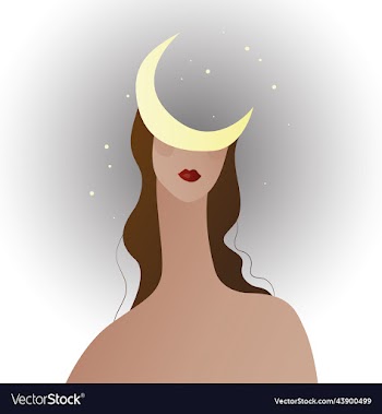young pretty woman stands with moon on her head