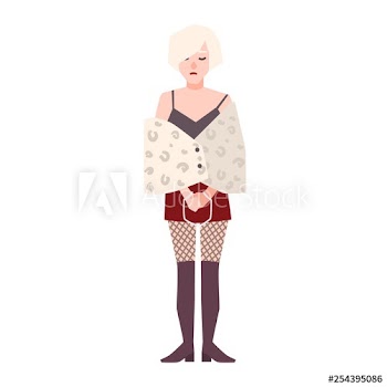 Young sad woman or prostitute with handcuffs isolated on white background