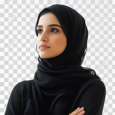 Young Saudi Woman Posing Sideways on White Background