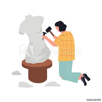 Young sculptor working