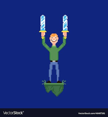 young smiling guy holding two swords