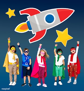 Young superheroes with a rocket icon | Free stock psd mockup - 492043