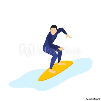 Young surfer on the board in the sea