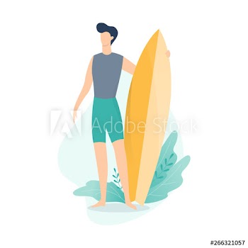 Young surfer standing with board on the summer beach