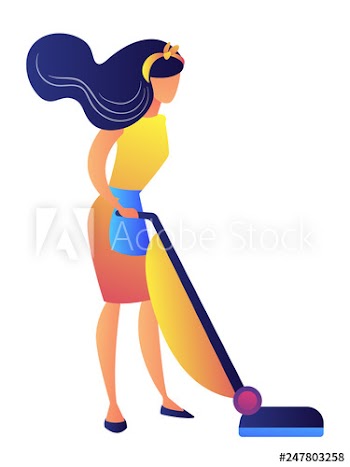 Young woman cleaning floor with a vacuum vector illustration