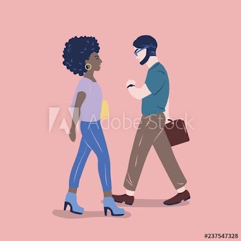 Young woman dressed in casual clothes and man looking at his wristwatch passing by
