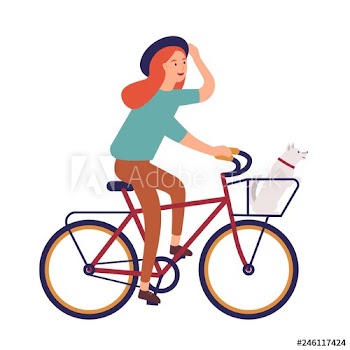 Young woman dressed in casual clothes riding bike