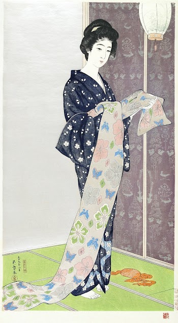 Young woman in a summer kimono Natsu yosoi no… | Free public domain illustration
