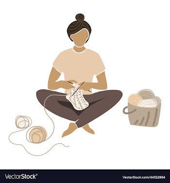 young woman knitting with knitting needles