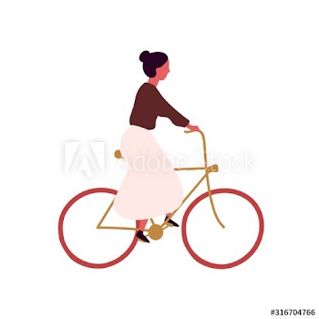 Young woman riding bicycle flat vector illustration