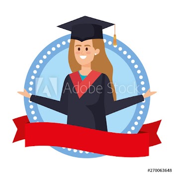young woman student graduated in ribbon emblem