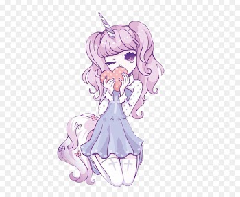 Young Woman with Unicorn Art Kawaii Drawing - models gilr 
