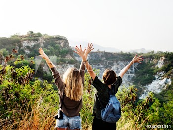 Young Women Travel Together Concept