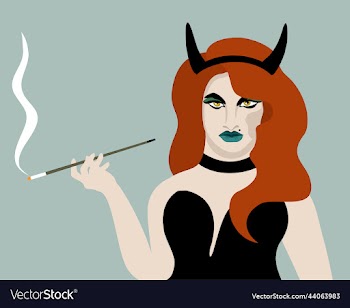 young yellow-eyed witch with black horns and