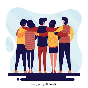 Youth people hugging together background Free Vector