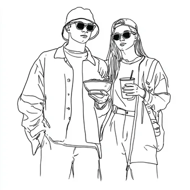 Youthful Couple at Music Festival with Noodles Youthful Couple at Music Festival with Noodles
