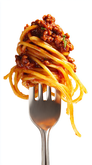 Yummy Bolognese Spaghetti on Fork