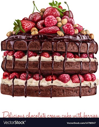  					Yummy chocolate creamy cake with berries vector image														