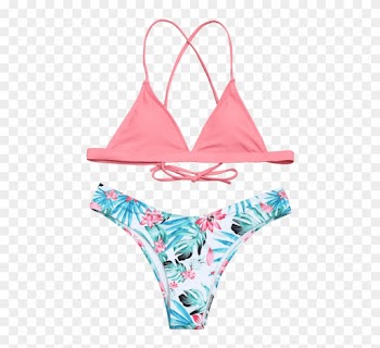 Zaful Women Cross Back Bikini Top With Leaf Print Bottoms - Bikini