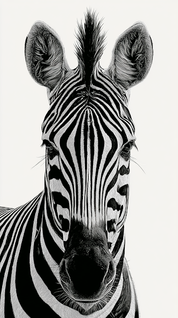 Zebra Head in Black and White Line Art