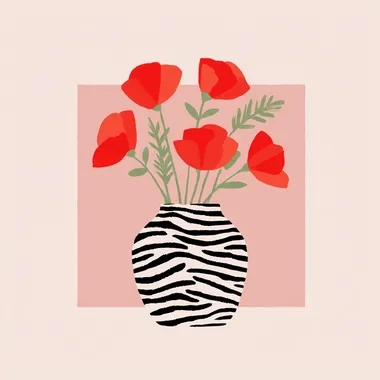 Zebra Striped Vase with Red Poppies Zebra Striped Vase with Red Poppies