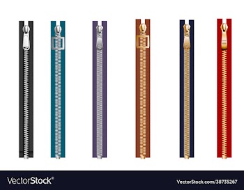 zipper realistic set isolated silver and golden