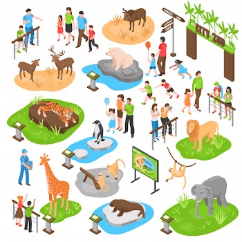 Zoo isometric big set Free Vector