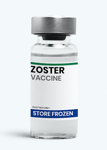 Zoster vaccine injection vial bottle with store frozen label