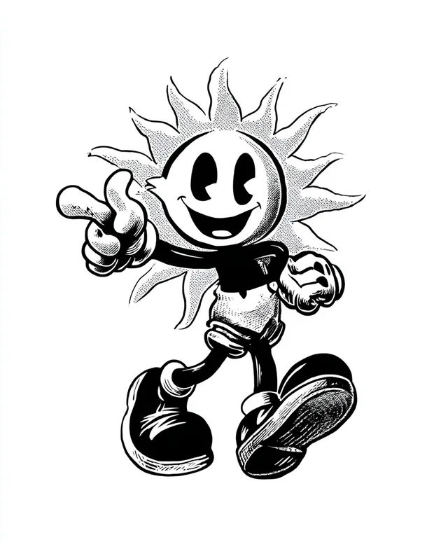 1930s Cartoon Sun Character in Classic Style