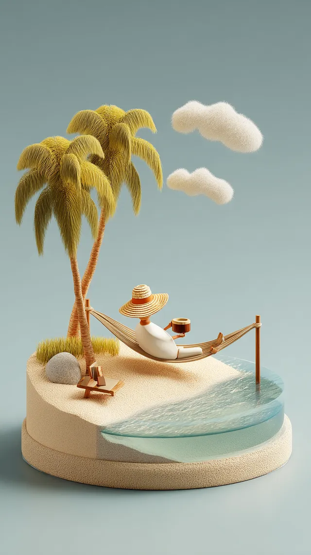 3D Cartoon Summer Beach Scene