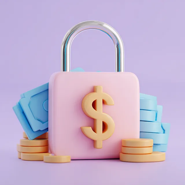 3D Lock Icon with Dollar Sign for Secure Transactions