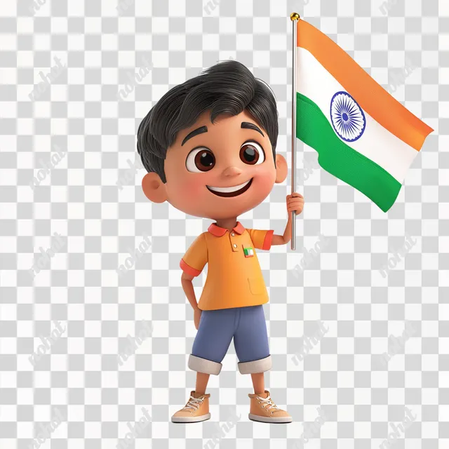 3D Pixar-Style Teen Boy with Indian Flag